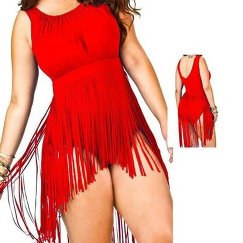 

6XL Fringe One Piece Plus Size Swimwear Women Padded Tank Top Swimsuit High Waist Bathing Suit Extra Large Swimming Suit H216