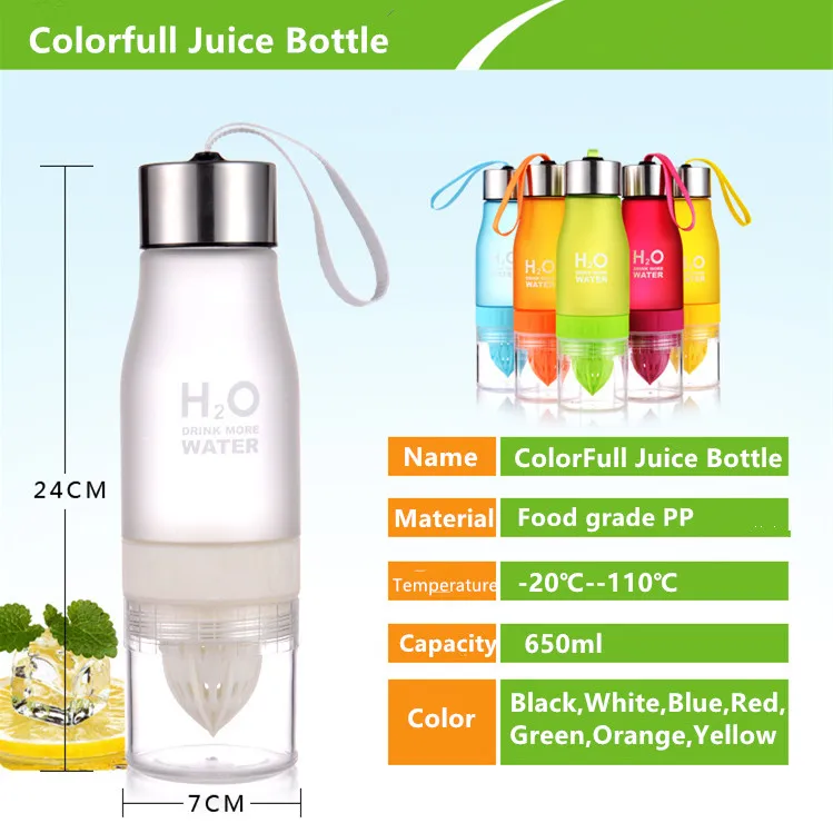 

650ml H2O Lemon Juice Water Bottle Fruit Infuser Drink Sports Shaker Cute Water Bottle cute water bottle flask kawaii cup mugs