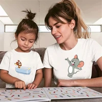 family matching sets women t shirts cat mouse loose female short sleeve cute harajuku tops ins vintage t shirts mom baby clothes