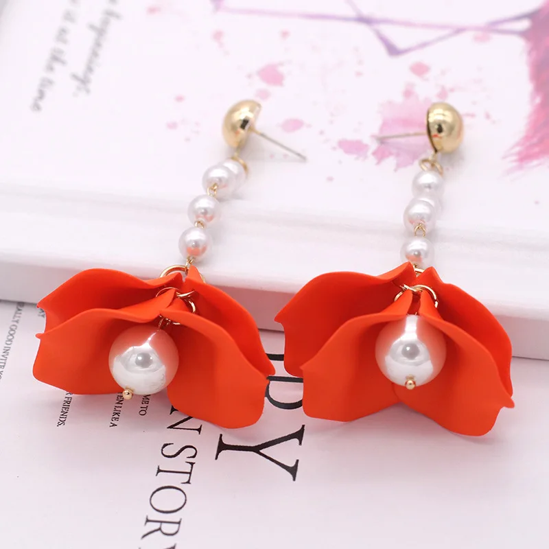 Aretes de mujer, современный стиль, дизайн, большие красные лепестки роз, серьги с кисточками, тренд, темперамент, летние корейские серьги для женщин - Окраска металла: 12
