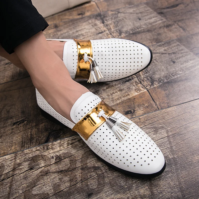 

YRZL Leather Shoes High Quality Slip-on Loafers Shoes Mens Summer Breathable Party Casual Men Dress Men Shoes Leather
