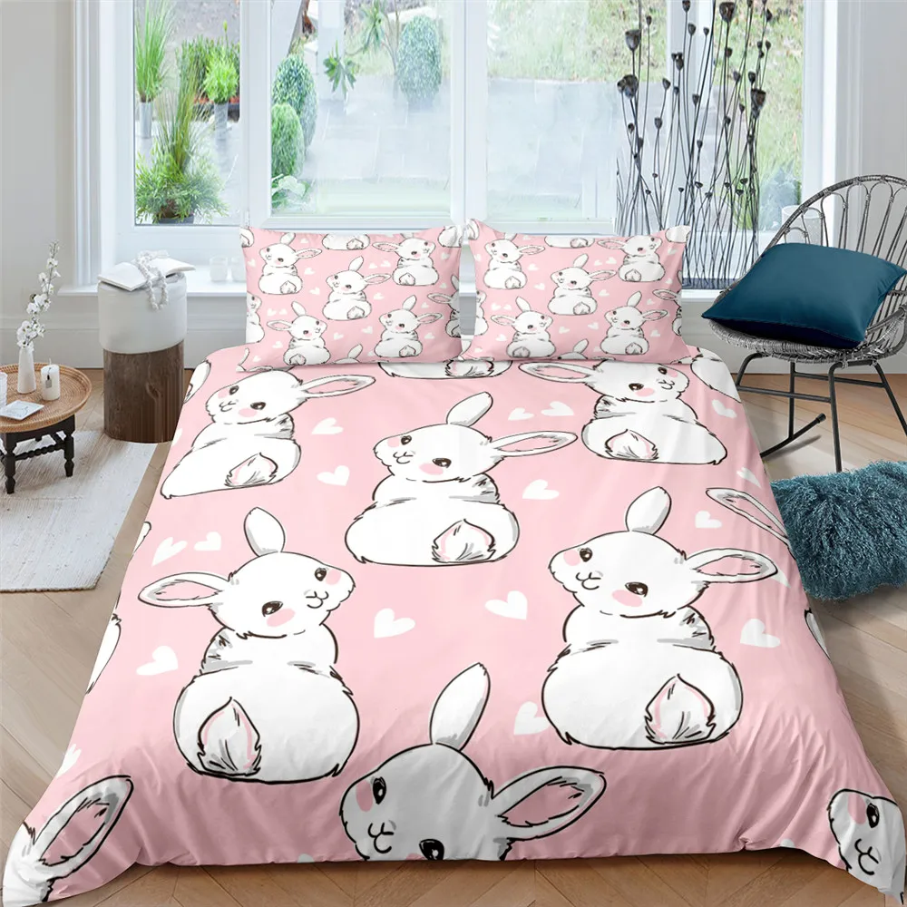 

3D Bedding Set Animal Print Queen Quilt Cover Lovely Rabbit Duvet Cover Pillowcase Comforter Bed Cover Set Bedclothes