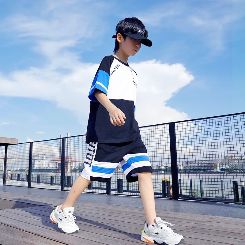 

От 4 до 16 лет для подростков, летний костюм для мальчиков 2021 детский спортивный комплект из двух предметов, комплект одежды для мальчиков, од...