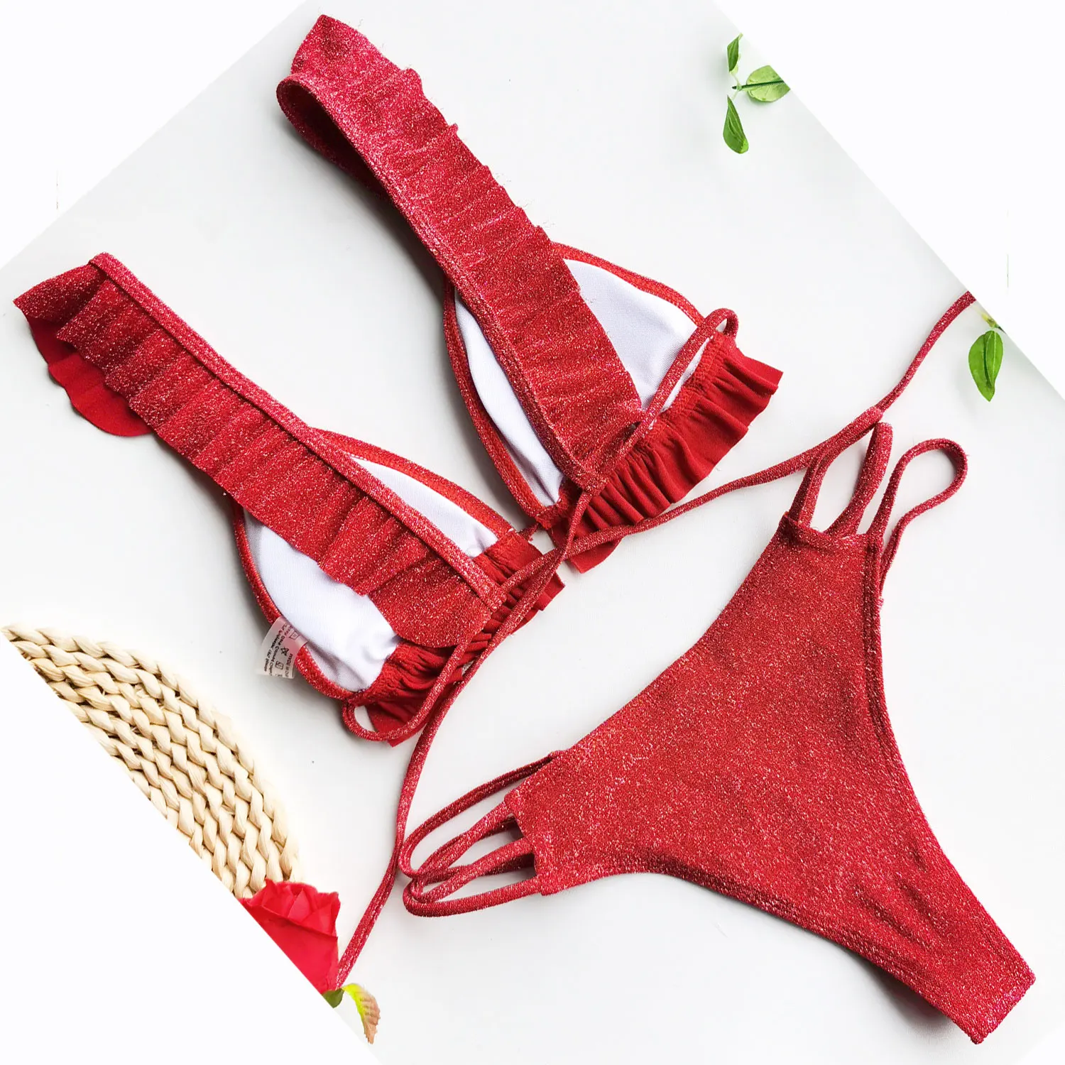 

Brazilian Bikinis 2021 Women Push Up Swimsuit Sexy Summer Ruffle Swimwear Female Floral Bathing Suit Bright Bikini Set Woman