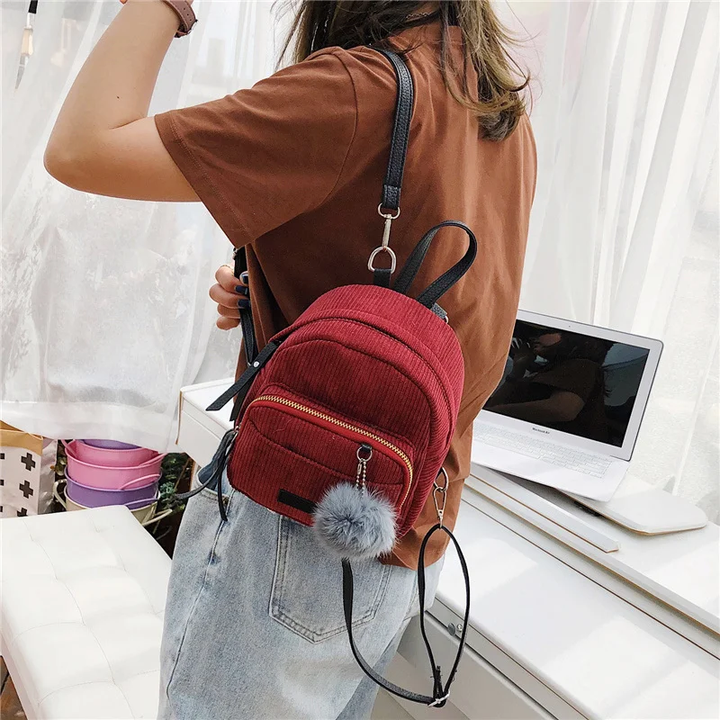 

Women Mini Backpack Corduroy Small Crossbody Bag For Teenage Girl Striped Soft Cloth Fabric Shoulder Bag Ladies Kids Phone Purse