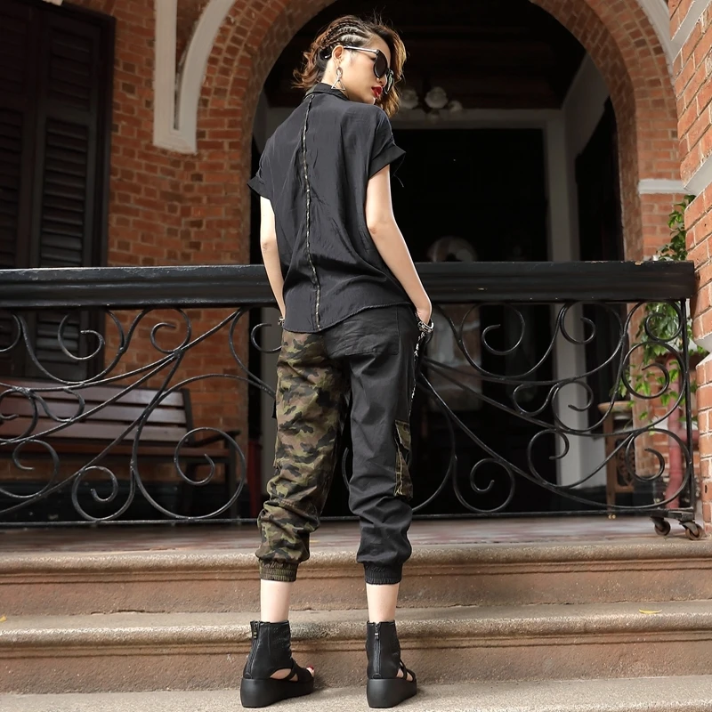 Летний новый бренд высокое качество камуфляжный принт пэчворк свободный Женский