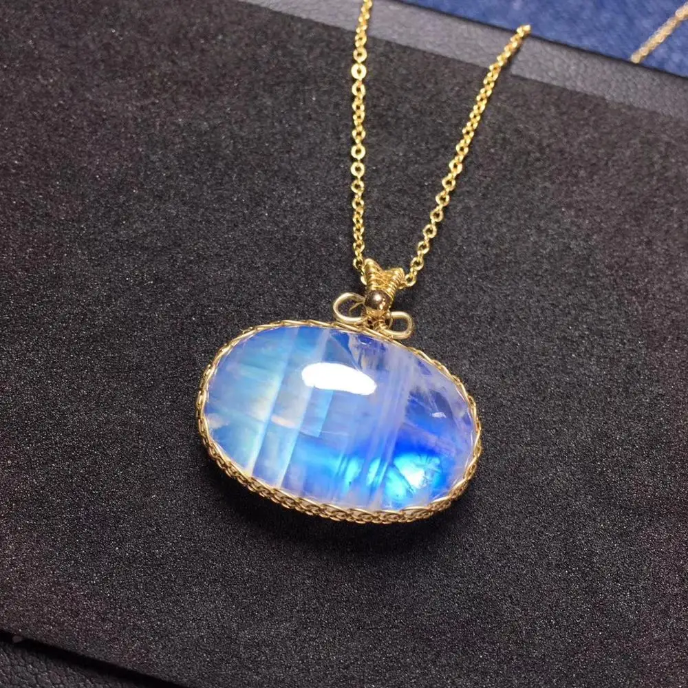 Ожерелье овальной формы с подвеской из натурального лунный камень синего цвета