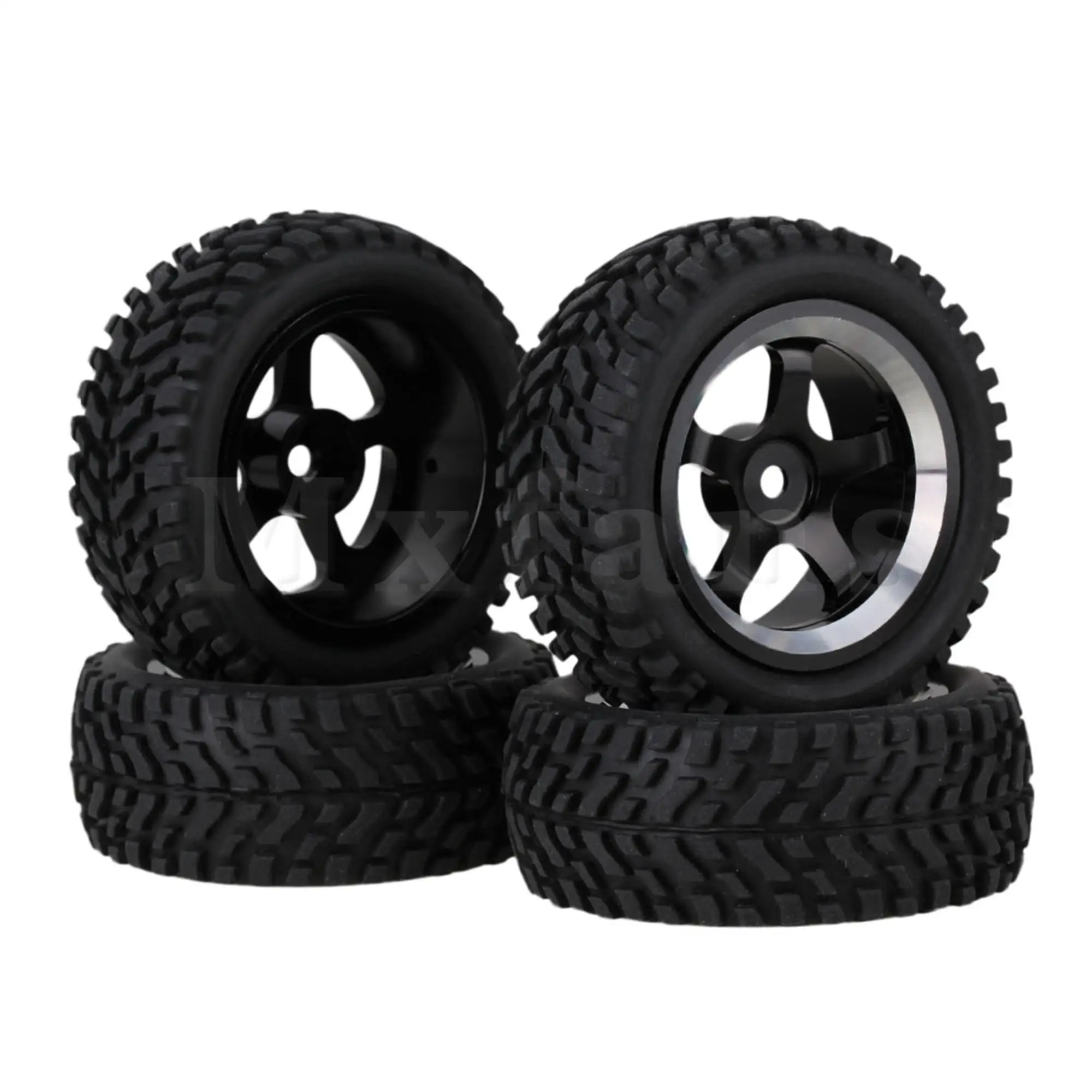 

4PCS Black Aluminum Alloy RC1:10 5-Spokes Car Wheel Rims & Plum Pattern Rubber Wheel Tires for On-Road Car