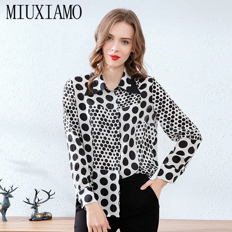 MIUXIMAO 2020 Summer Silk Blouse Shirt Women's Fashion Long Sleeve Vintage Elegant Designer Shirt Dot Loose Blouses Top Womens