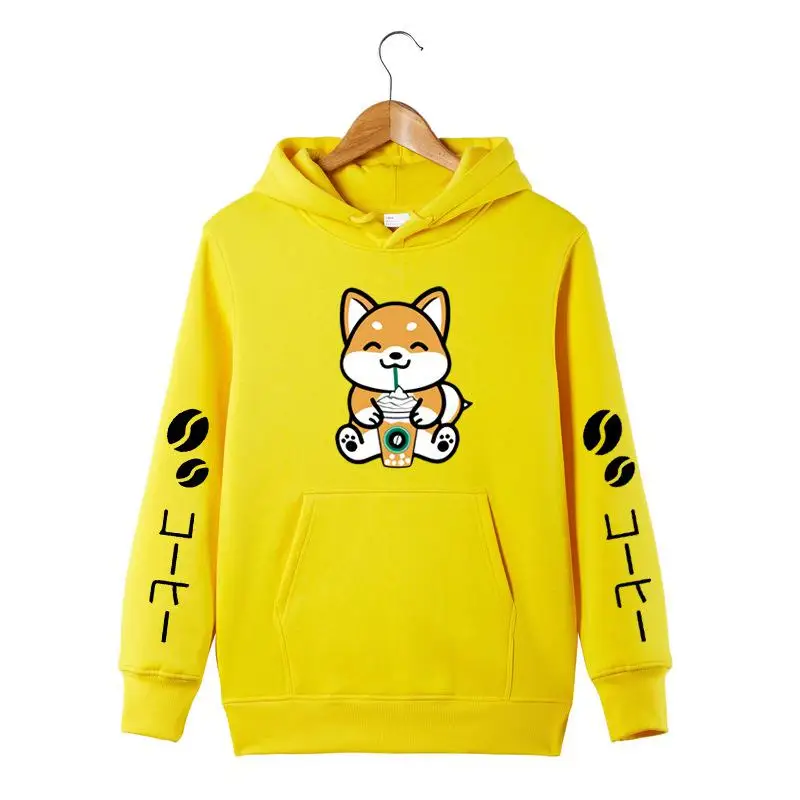 Толстовка с капюшоном в стиле Сиба-ину, Harajuku, Kawaii, толстовка с капюшоном для отдыха, Kpop, Harajuku, укороченный топ с капюшоном, женская одежда - Цвет: Цвет: желтый