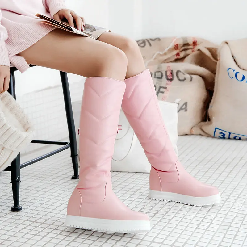 Pink 18 HTUUA/теплые плюшевые зимние сапоги; женская обувь, увеличивающая рост, без застежки; высота платформы по колено; зимние сапоги; женская обувь; цвет черный, белый; SX3234 - Цвет: Pink 18