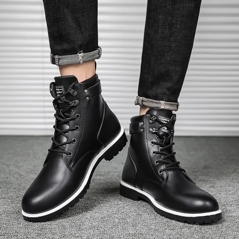 

Мужские Винтажные ботильоны из искусственной кожи, коричневые Теплые ботильоны на толстой подошве, со шнуровкой, повседневные рабочие боти...