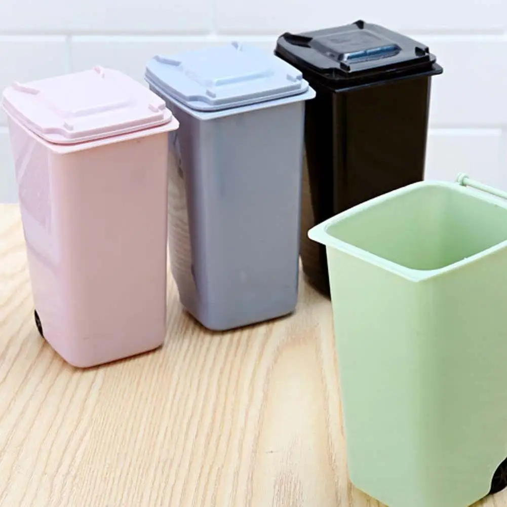 

Mini Wheelie Trash Can Storage Bin Desktop Organizer Pen Pencil Cup Creative