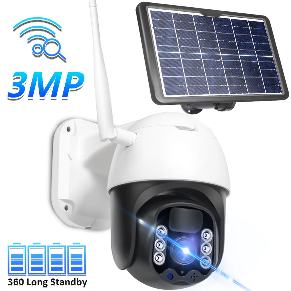 

3MP HD Wireless WiFi Camera Outdoor Solar Panel Battery Powered PTZ Security Surveillance Camera PIR Human Motion Speed Dome