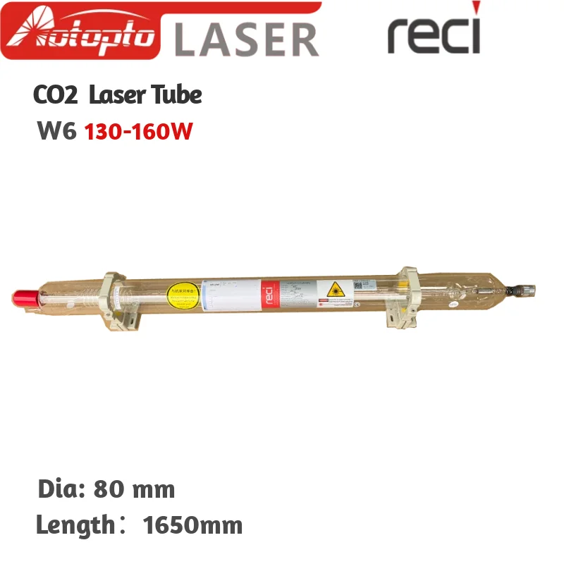 

RECI CO2 Laser Tube W6 130W Glass Laser Pipe Metal Head Length 1650mm For CO2 Laser Engraving Cutting Machine