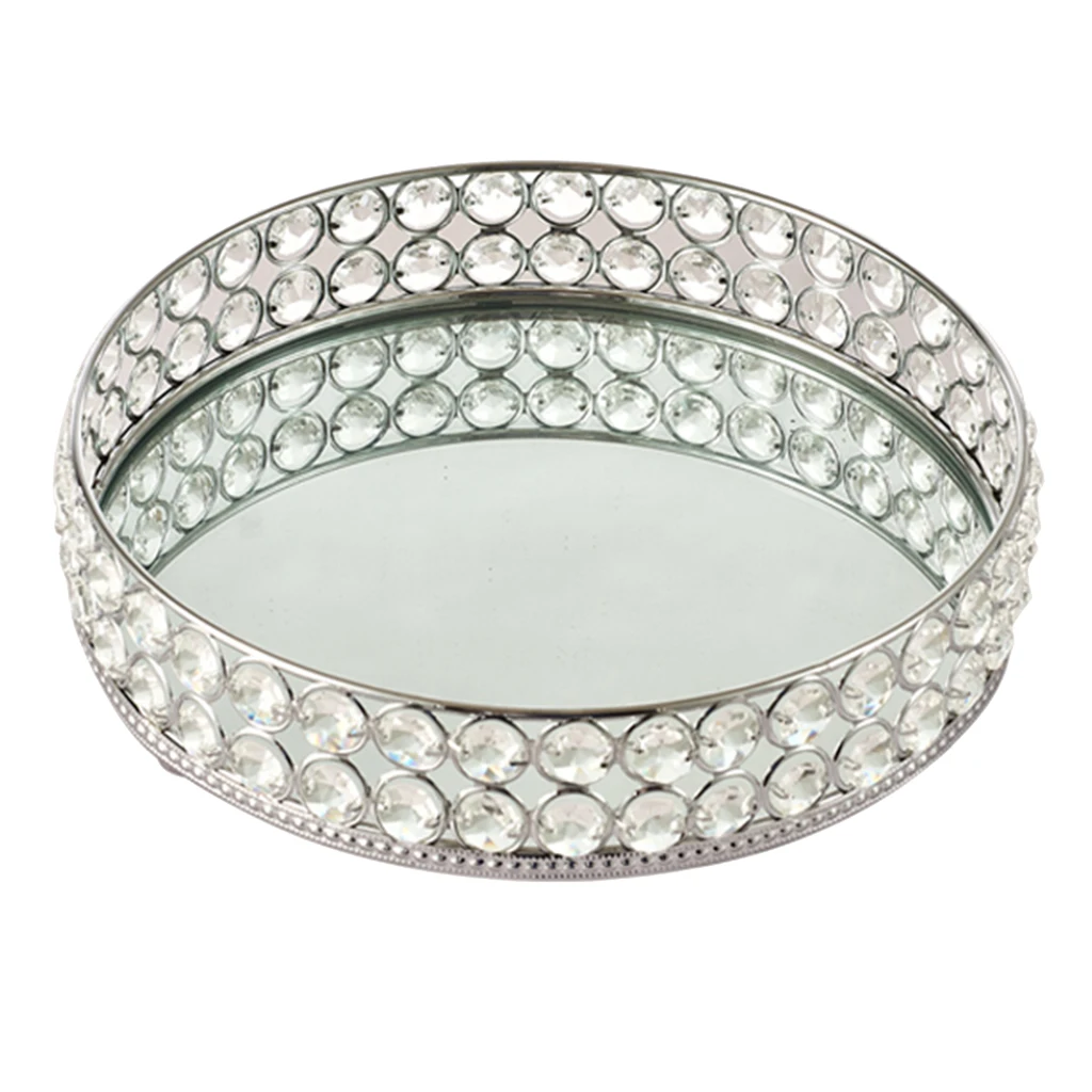 

25cm Crystal Round Mirror Candle Plate Perfume Jewelry Makeup Serving Tray