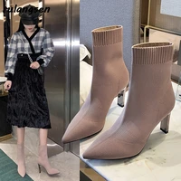 explosive martin boots women autumn and winter models korean fashion pointed high heels knitted stretch thin boots women%e2%80%99s boots