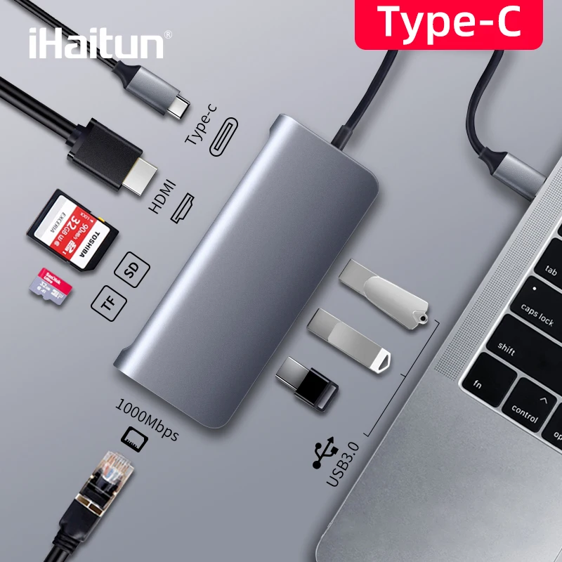 IHaitun usb-хаб C к Мульти USB 3,0 4K HDMI адаптер док-станция для Macbook Pro type C PD VGA SD TF DC3.5 для huawei 30 samsung порт 3,1