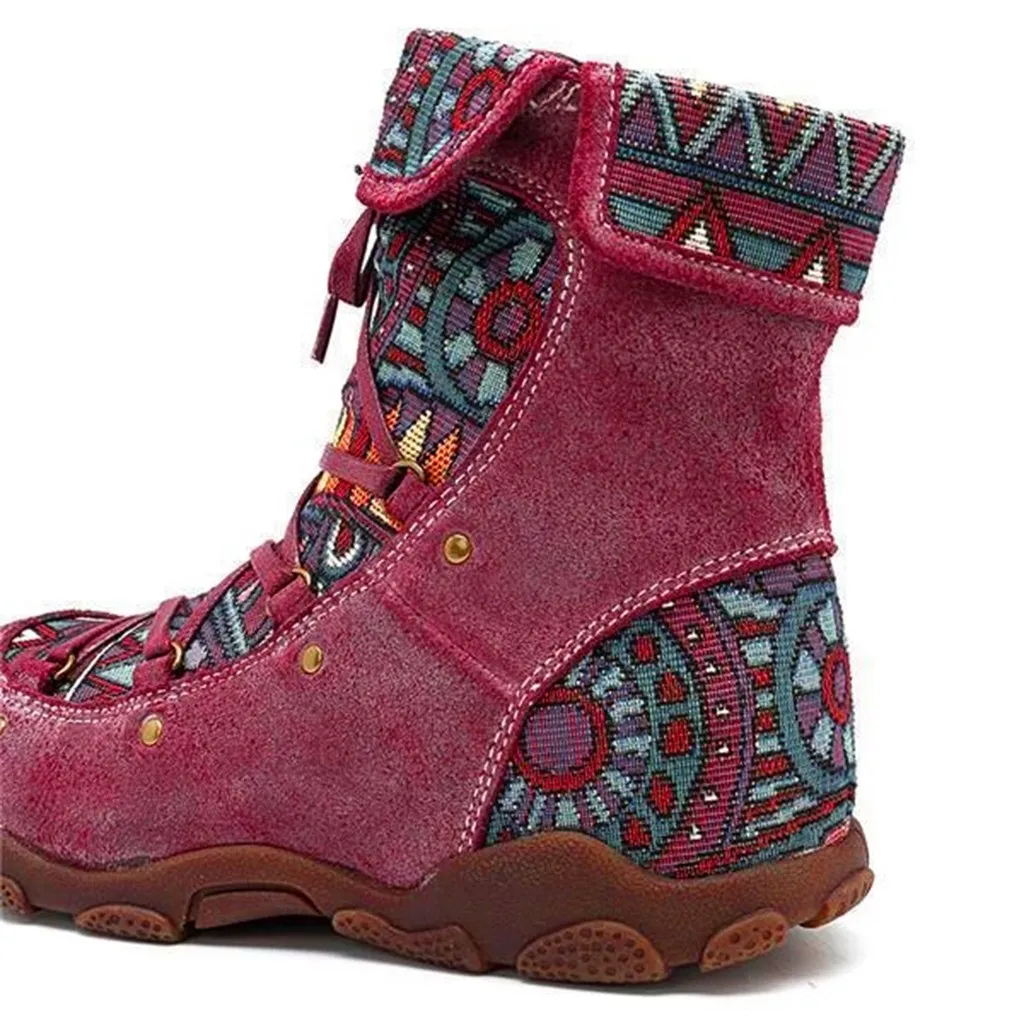 Boho Стиль зимние сапоги женские туфли на каблуках Туфли ретро-богемный стиль