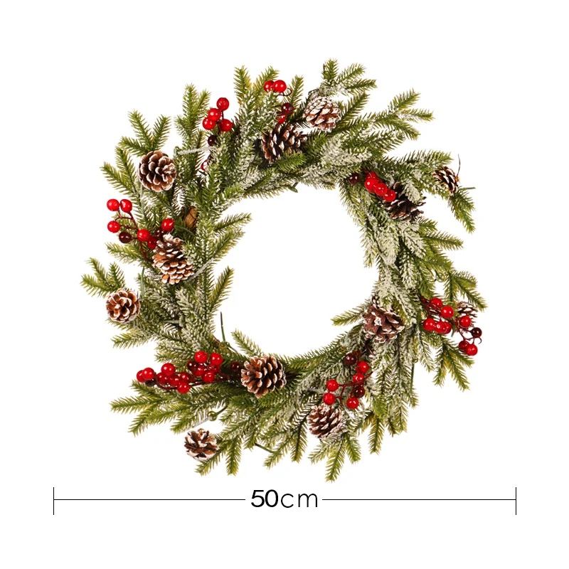 

New Sticky White PE Pine Cone Red Fruit Wreath Christmas White Frosted Flocking Pendant Decorations