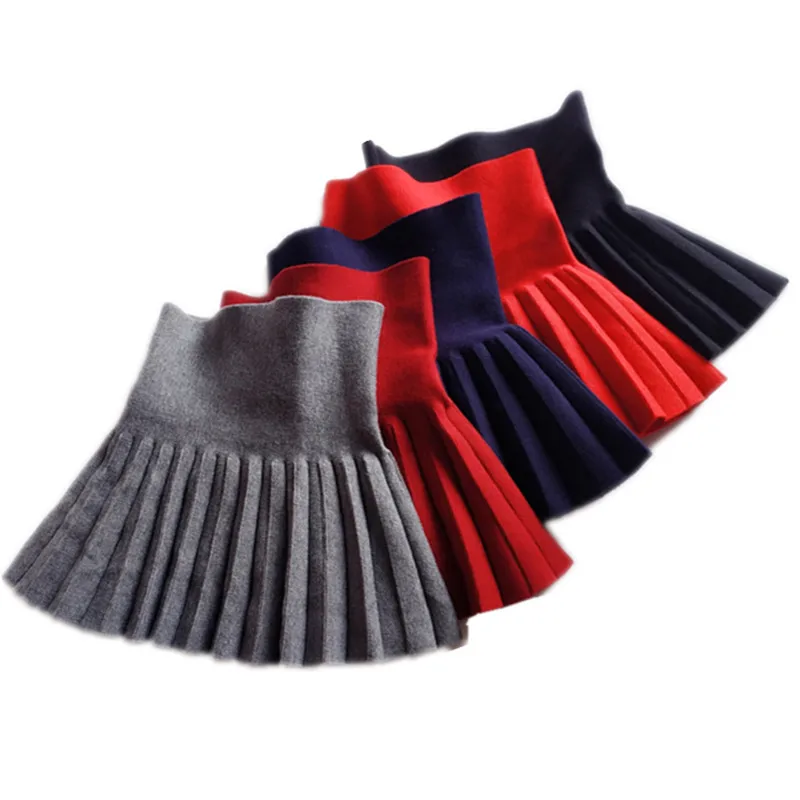 Детская однотонная плиссированная вязаная юбка для девочек 2 10 лет модная