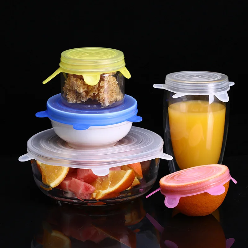 

6 Pcs Silicone Stretch Lids Universal Lid Silicone Bowl Pot Lid Silicone Cover Pan Cooking Food Fresh Cover Microwave Cover