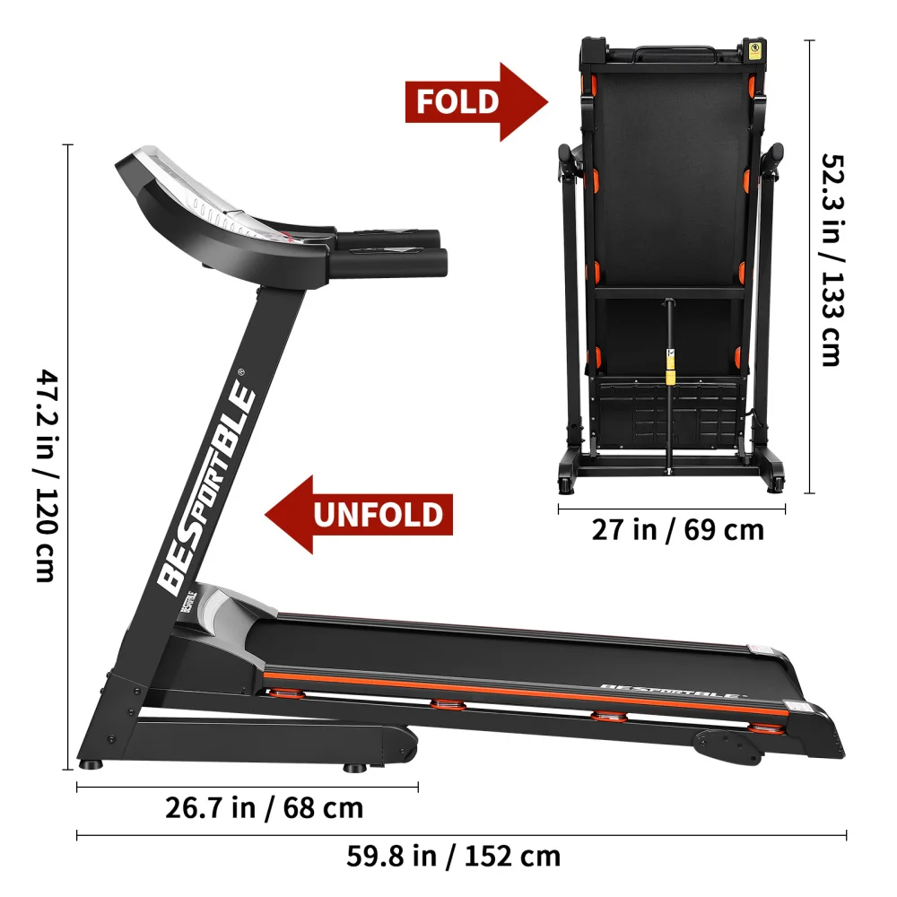 

BESPORTBLE Home Motorized Treadmill 3.25HP Indoor Electric Treadmill 0.8-14.8km/h Foldable Treadmill for Home Office