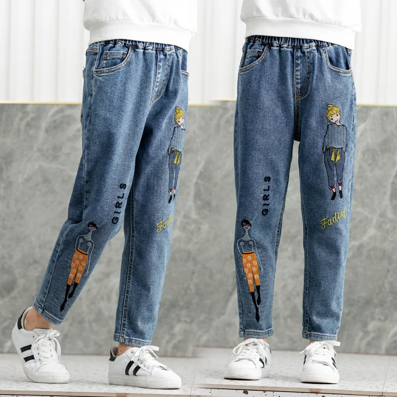 Джинсы женские с эластичным поясом повседневные штаны из денима мультяшным
