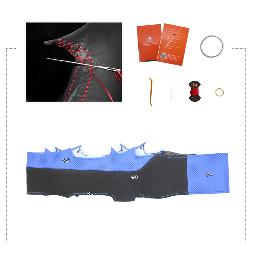 

Red Blue Artificial Leather Suede HandSew Steering Wheel Cover For Ford Focus 2011-2014 C-Max (Grand C-Max) 2010-2015