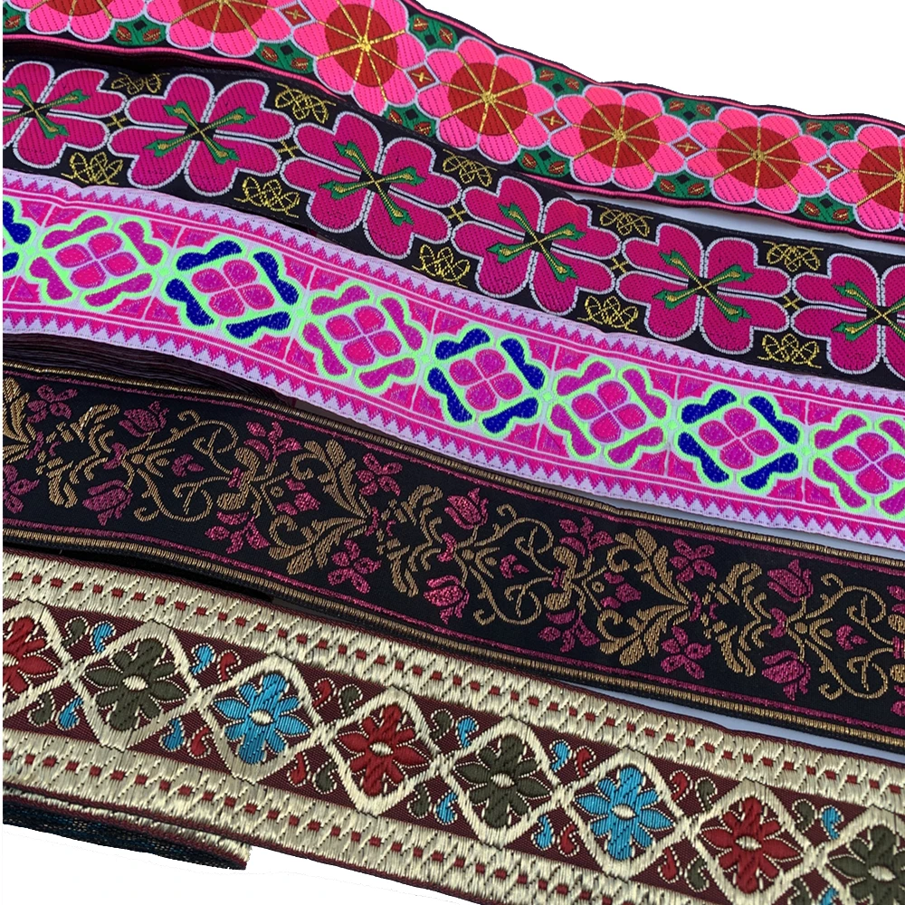 7Meter 5CM NEW Polyester Woven Jacquard Ribbon Flowers Bag Strap Belt Pattern Totem For Curtain And Clothing DIY Accessory