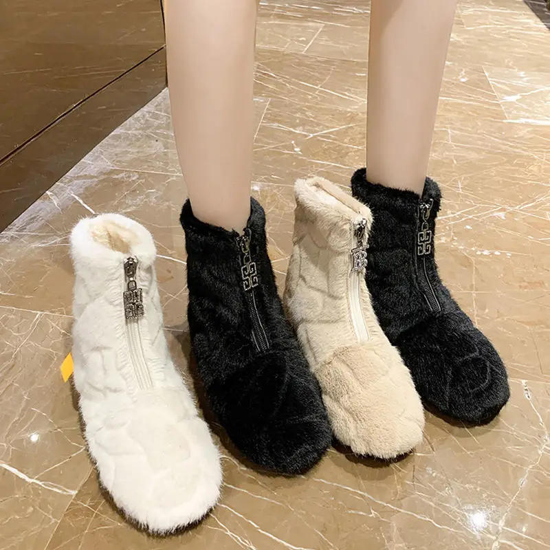 

Shoes Woman Plus Size Leopard Winter Mink Hair Platform Snow Boots Women's Plus Velvet Short Outer Wear Zipper Fashion Sexy