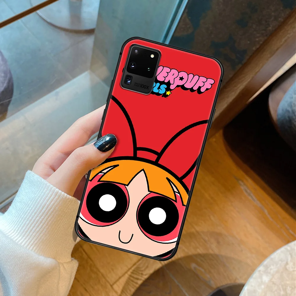 

Cute Powerpuff Cartoon Girl Phone Case For Samsung Galaxy S 6 7 8 9 10 E 20 UITRA FE 21 Edge Note 8 9 10 Plus black Hoesjes