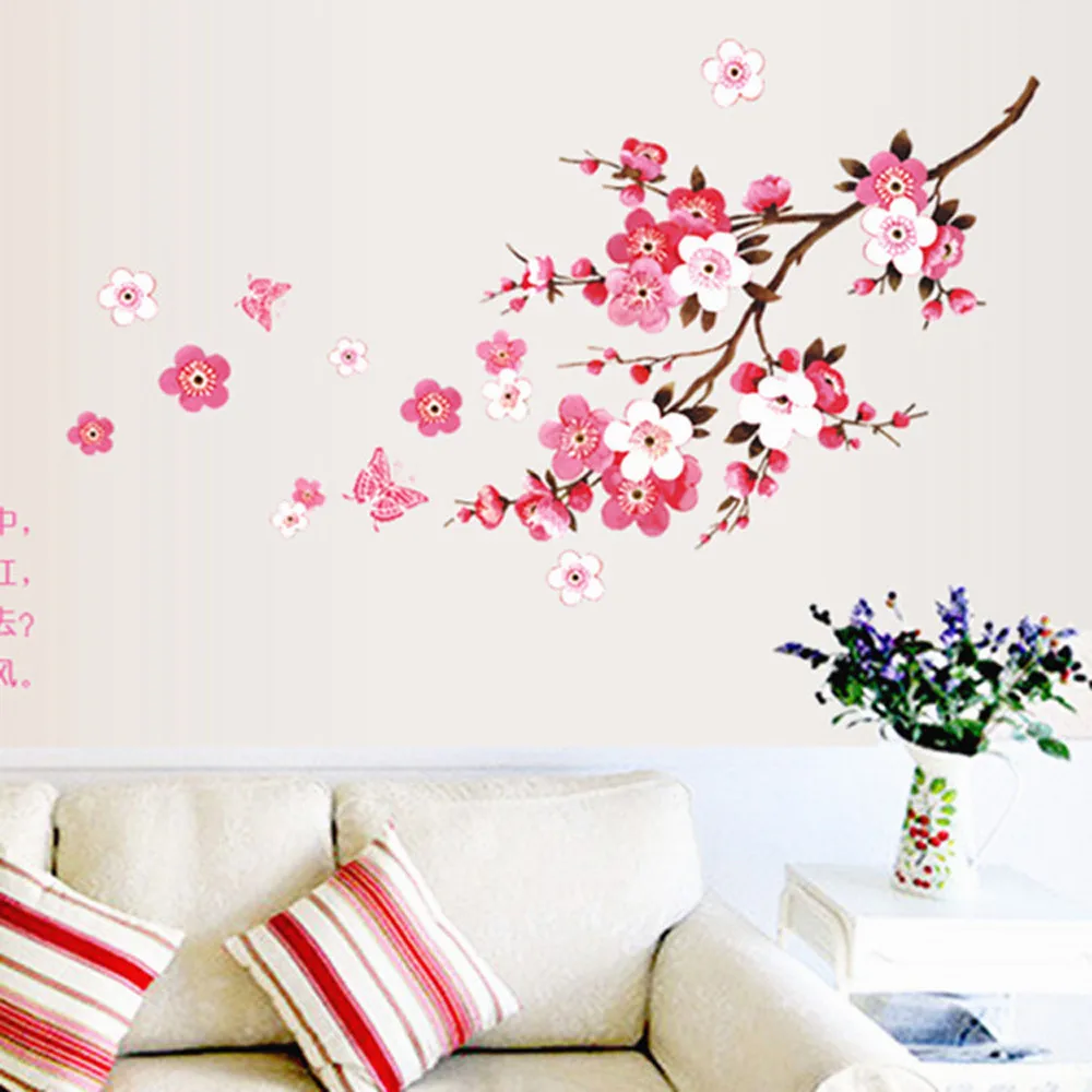 Peach Blossom Flower Butterfly Room Wall Stickers Vinyl Art Decals Decor Mural Pink Removable Home Sticker | Дом и сад