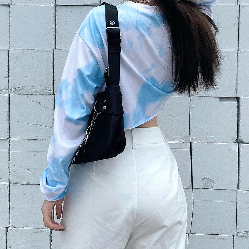 Tie Dye Harajuku Oversized Sweat Crop Top Women Short Sweetshirts 2021 New O-Neck Long Sleeve Pullovers Tracksuit Clothes
