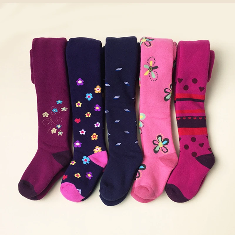 2Pcs/LOT Baby Girl Tights Winter Thicken Printed Children Pantyhose Stockings Knee High Flower Kids pattern | Мать и ребенок