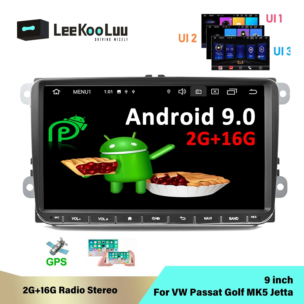 LeeKooLuu 9 'ɺndroid 0 Автомагнитола стерео 2G + 16G GPS Авторадио для VW Passat Golf MK5 MK6 Jetta T5 EOS
