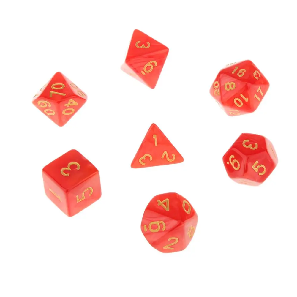 A-Red 7 шт многогранные кости для подземелий и драконов DND Dados RPG MTG настольная игра D20 D12 D10 D8 D6 D4 набор разноцветных кубиков и кубиков - Цвет: A-Red
