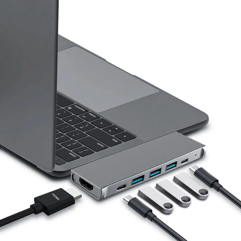 

USB-C Hub TF Reader Type C HDMI-compatible USB 3.0 Adapter for MacBook-Pro Thunder-bolt 4K 30Hz Backward Compatible 1080P 60Hz