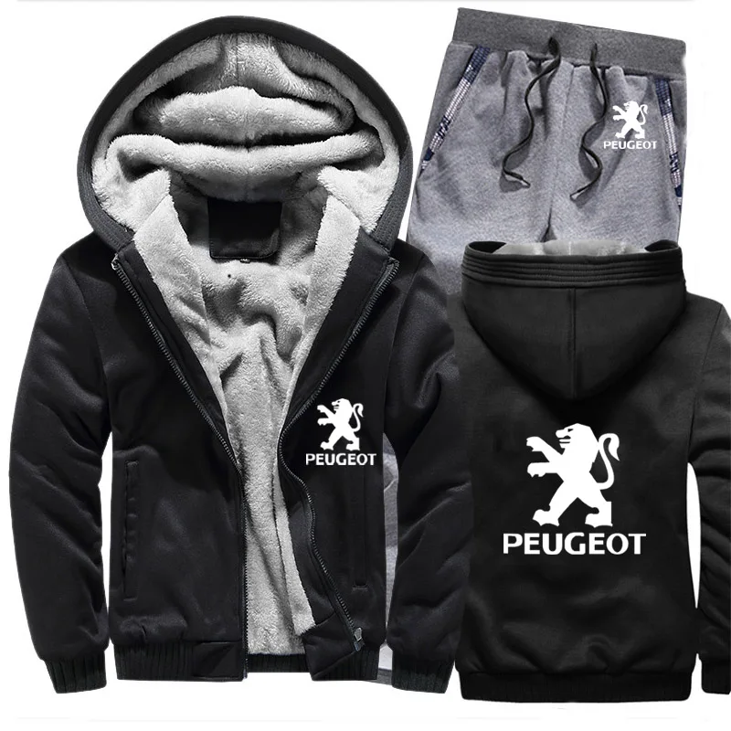 Зимняя мужская толстовка с капюшоном peugeot Car Logo, мужские толстовки с капюшоном, костюм толстый теплый флис, хлопковый спортивный костюм на молнии, мужская куртка+ штаны, комплекты из 2 предметов - Цвет: 812