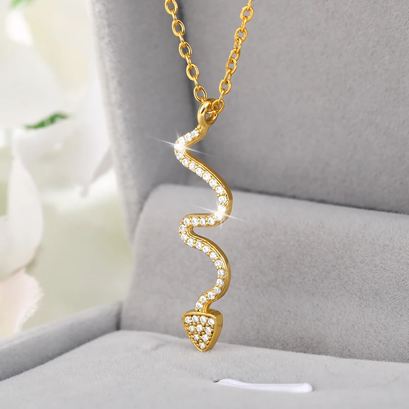 

Zircon Crystal Snake Pendant Necklaces For Women Shiny Choker Necklace Collares Chain Goth Jewelry Christmas Gifts