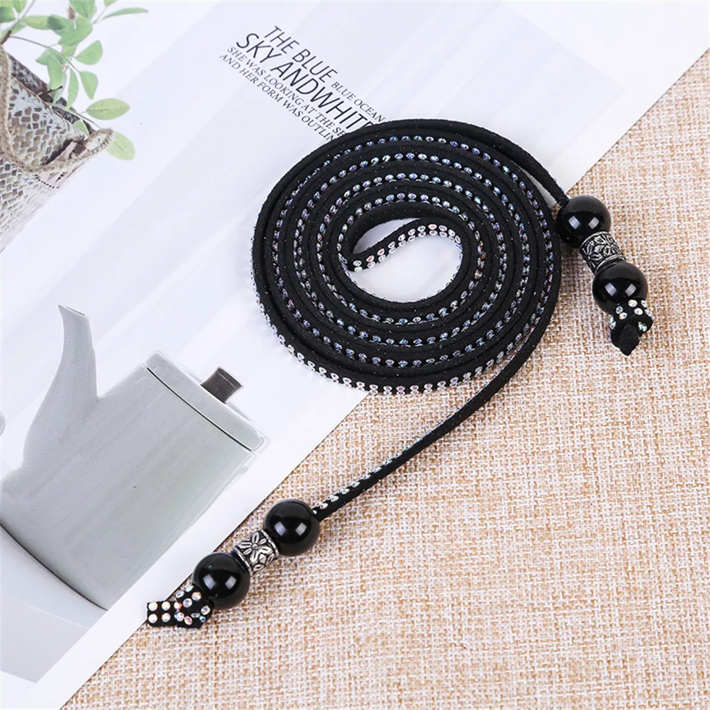 Женский ремень со стразами узкий эластичный однотонный пояс для платьев без