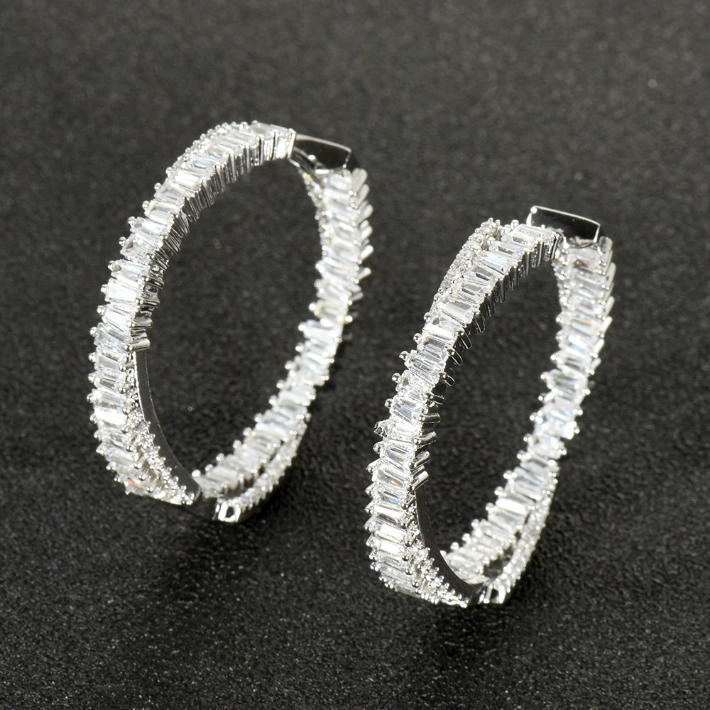 

HIBRIDE White Gold Color CZ European Big Hoop Earring For Women Accessories Girl Earring creoles d oreilles femme E-969