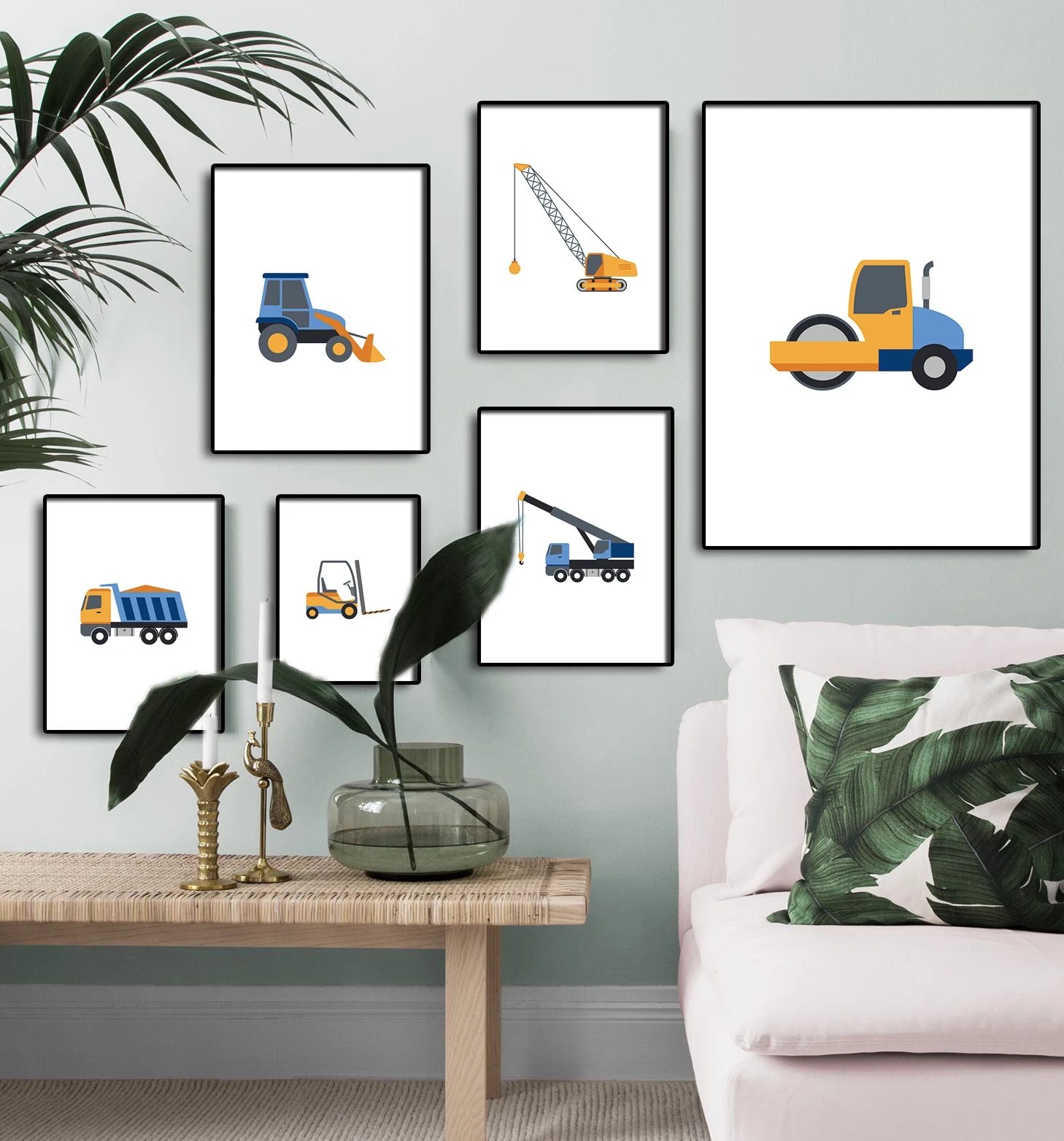 Крана ролика бульдозер грузовик инженерный транспорт Nordic Плакаты и декоративное