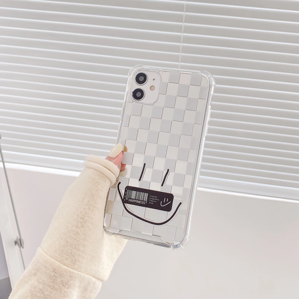 

Lattice Makeup Mirror Phone Case For iPhone 12 11 Pro X XS MAX XR 8 7 Plus SE 2020 Luxury Silicone Shockproof Smiley Back Cover