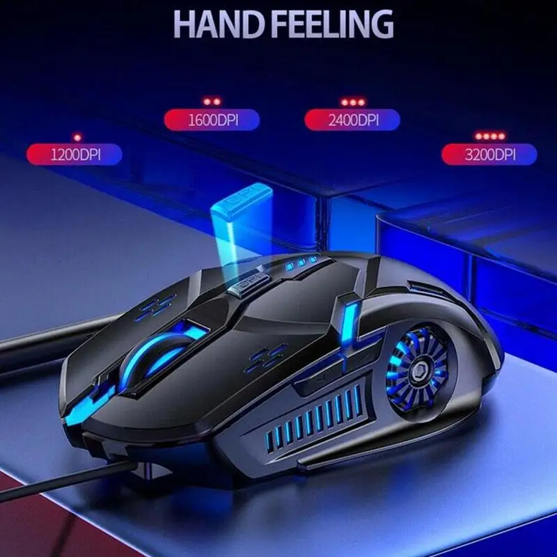 Проводная Бесшумная игровая мышь 6 кнопок 4 скорости DPI цветная Механическая с RGB