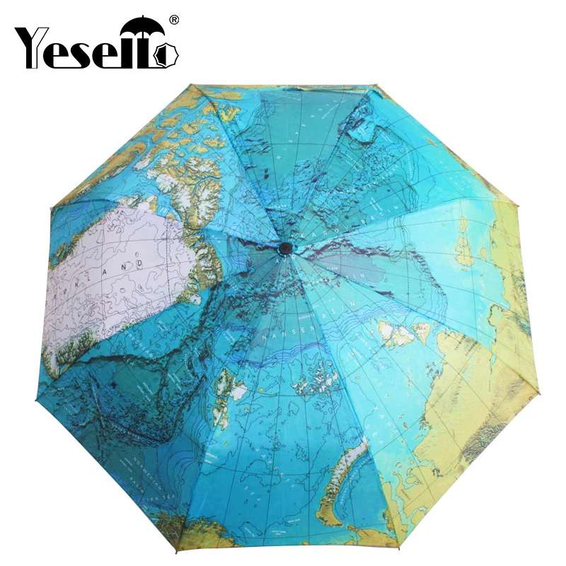 Автоматический зонт для женщин с изображением карты мира складной защитой от
