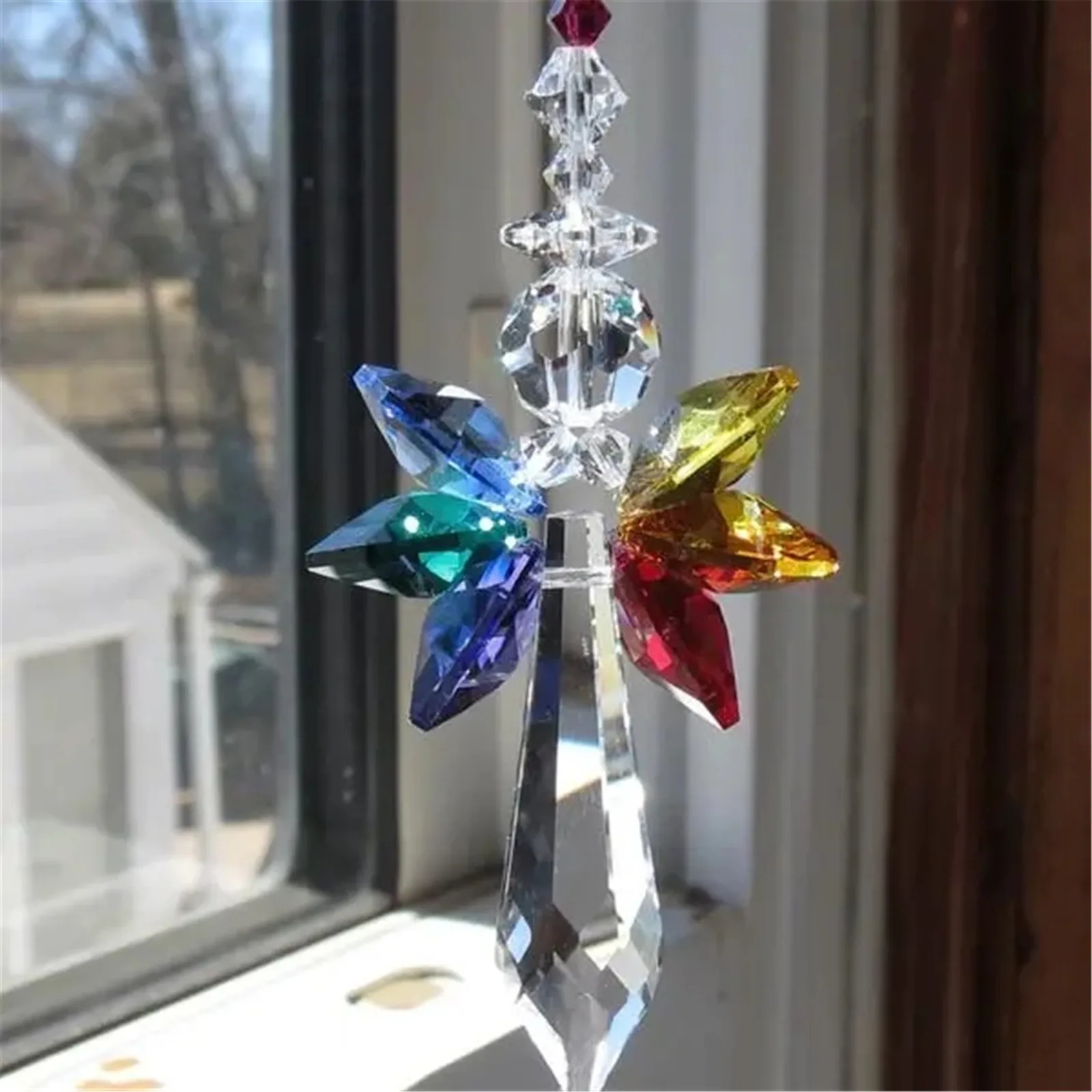 Modern Rainbow Crystal Angel Chakra Suncatcher Car Charm Pendant Wall Window Door Wind Chimes Hanging Ornaments Room Home Decor | Дом и сад