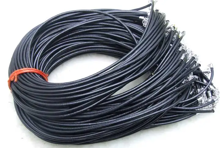 Оптовая продажа ожерелья из настоящей черной кожи 3мм с карабином для ювелирных изделий с зажимом-лобстером 18-20 " gp138 on.