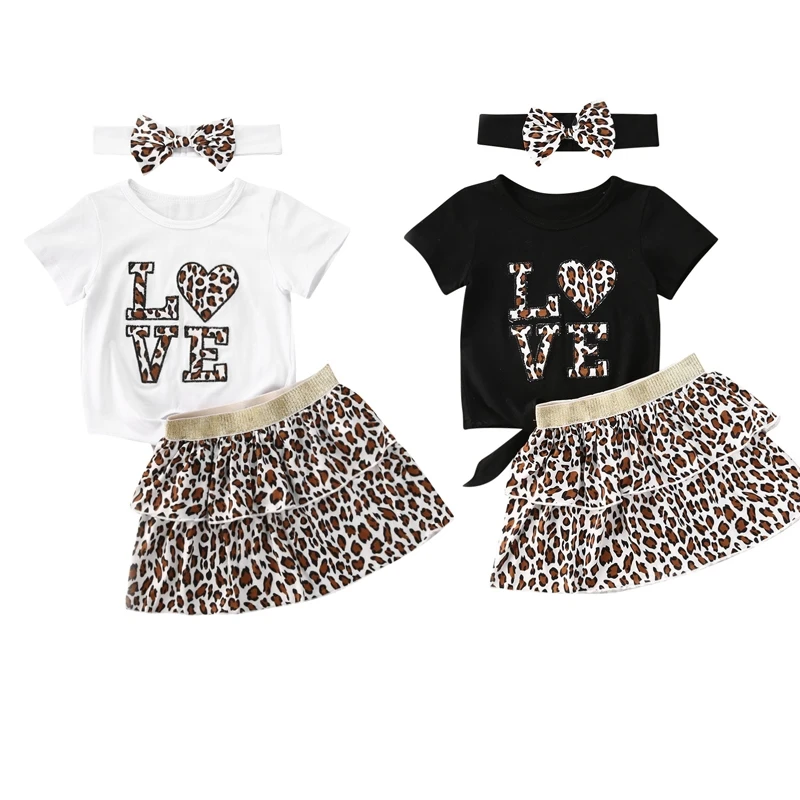 

От 0 до 5 лет летняя прекрасный ребенок младенец девочки Комплекты одежды с леопардовым принтом, с буквенным принтом, футболки с коротким рук...