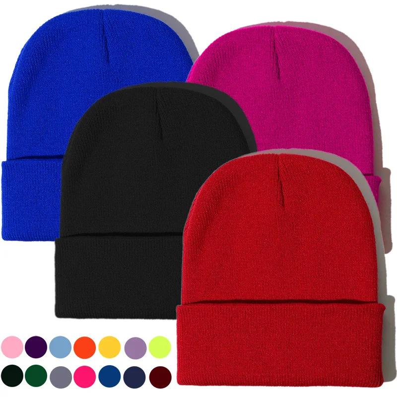 

Unisex Beanie Autumn Winter Knitted Cap Warm Ski Hats SkullCap Elastic Sport Bonnet Multicolor Hats For Women 24 Colors Beanies